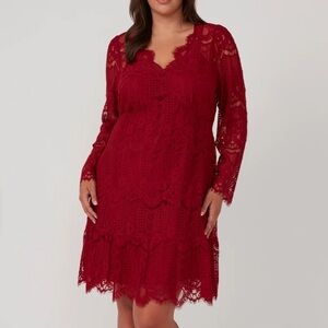 Chic Long Sleeve Lace Dress in Deep Red